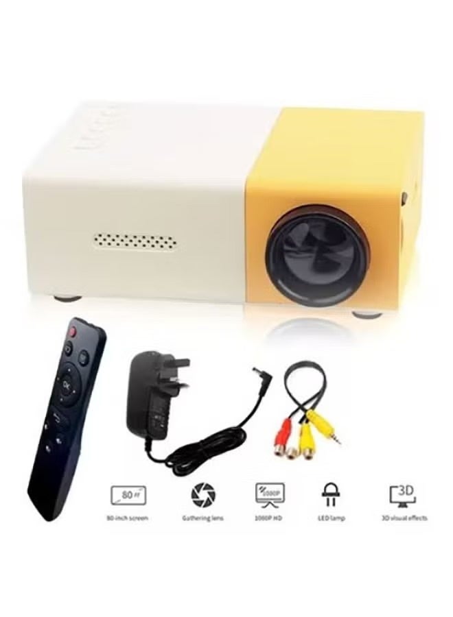 YG300 Mini Projector – Portable Lumens Projector 1080P LED Home Cinema Projector With Remote Control - Compact and Portable television Projector/Multimedia Projector - Projector for Home Cinema Theater -Ideal for Indoor & Outdoor Use – Stylish Yellow Design